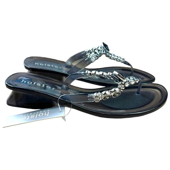 Holster Australia Crystal Jeweled Jelly Wedge Heel Sandals Clear Graphite NWT 10 - Picture 1 of 9